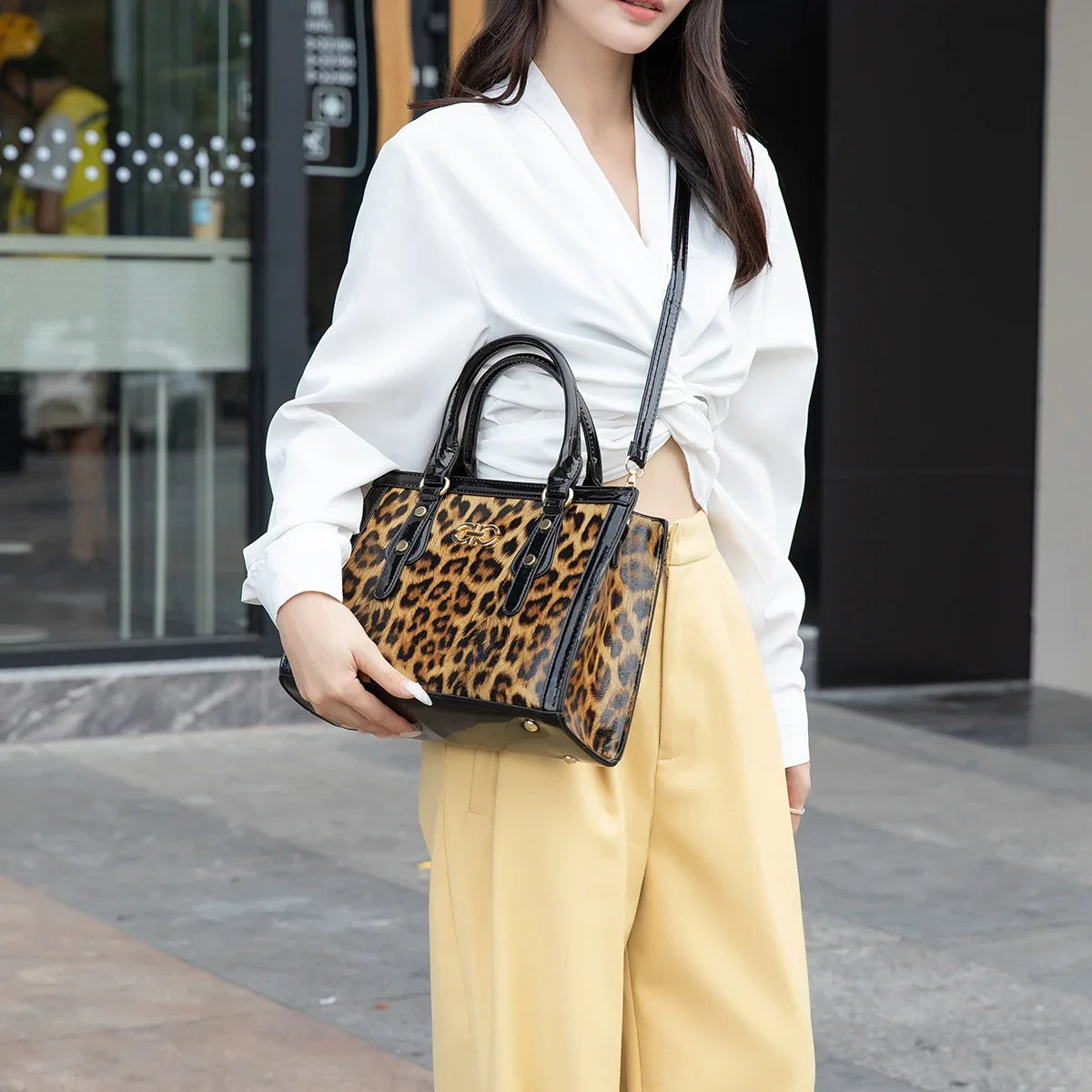 Fashionable Leopard Print Handbag, Large Shoulder Bag