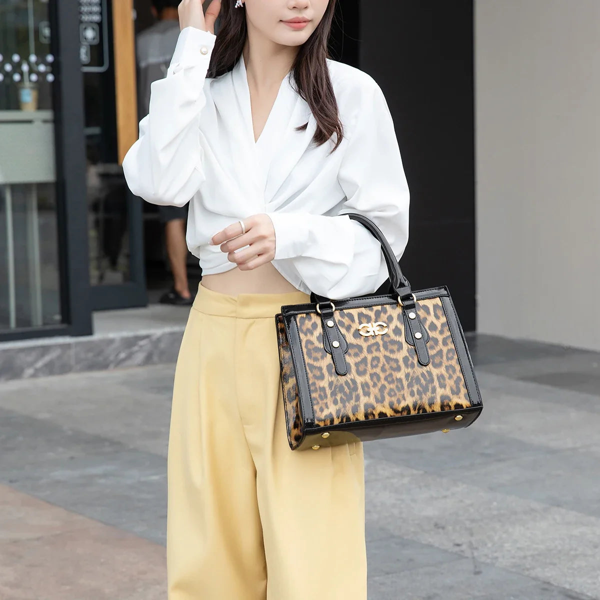 Fashionable Leopard Print Handbag, Large Shoulder Bag