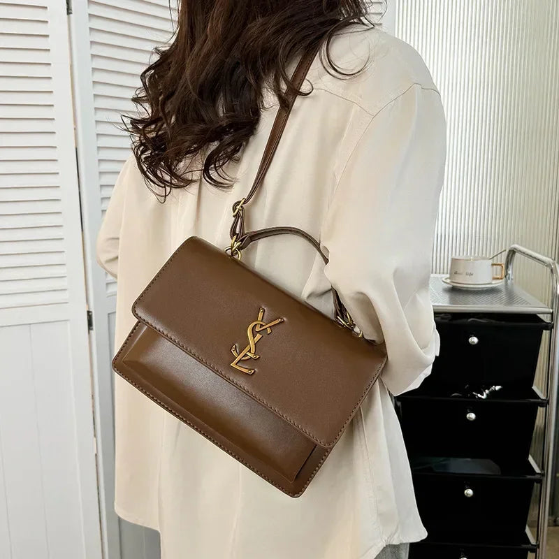 High-End Leather Women Diaper Bag Classic Designer Paris Casual Simple Vintage