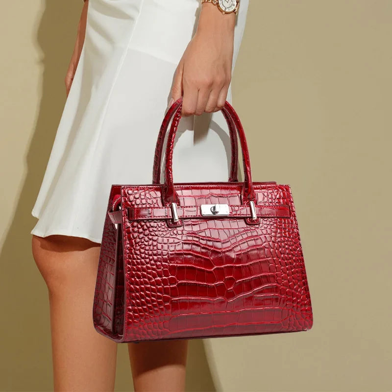 Crocodile Pattern Genuine Leather Women's Handbag